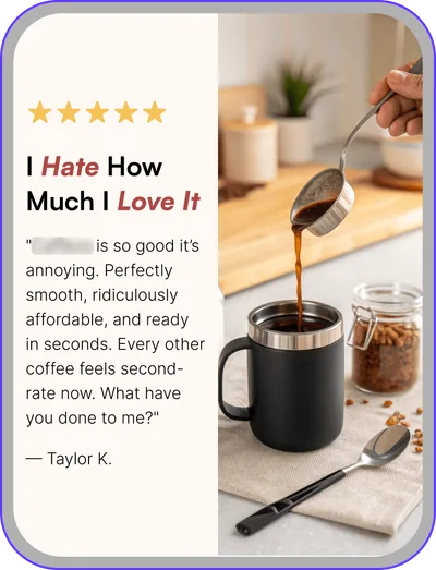 Ad design: instant coffee with a customer testimonial