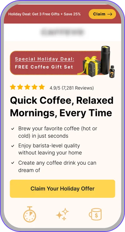 Landing page design: coffee maker holiday offer
