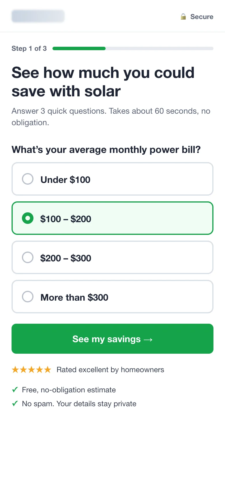 After: step 1 of 3 with one tap-to-answer question