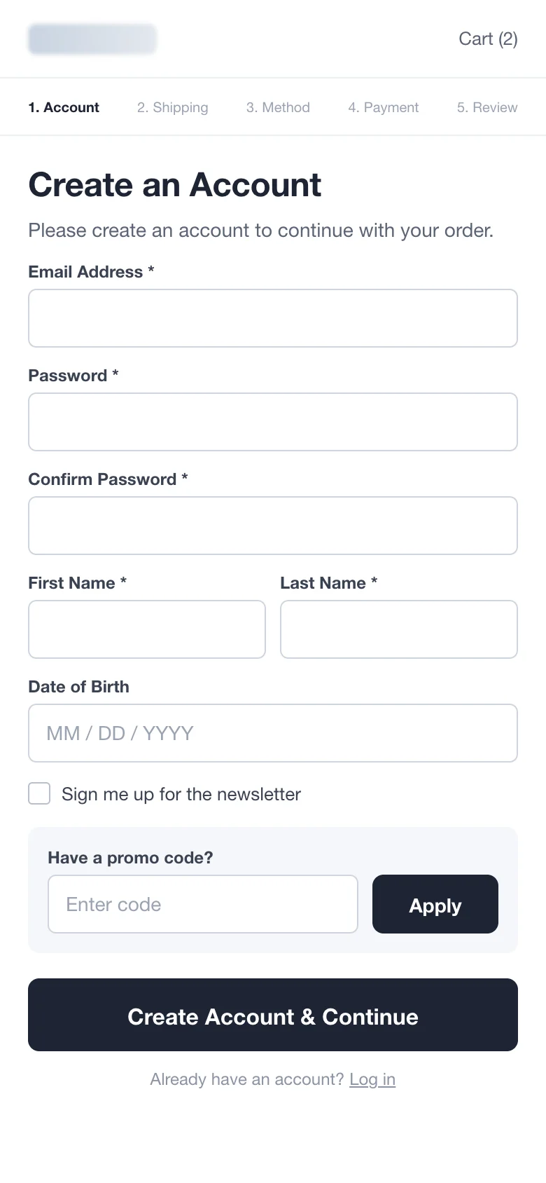 Before: forced account creation as step 1 of 5