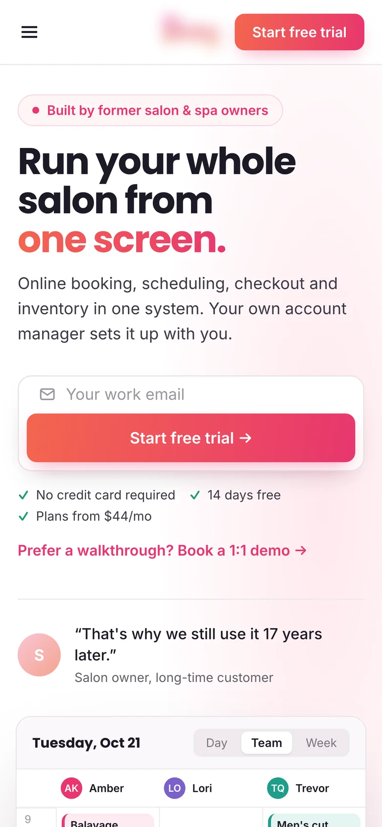 Salon software trial signup