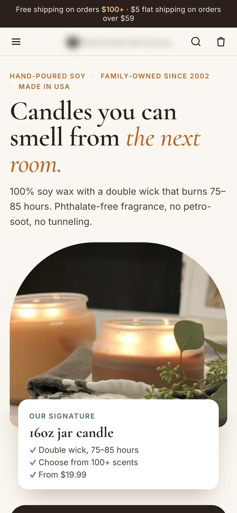 Soy candle homepage