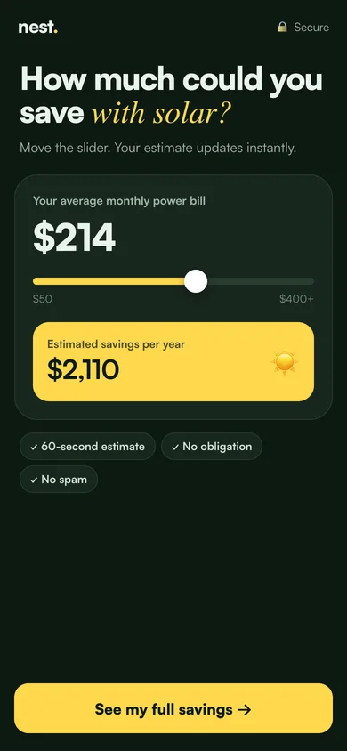 Mobile landing page for Nest solar quotes